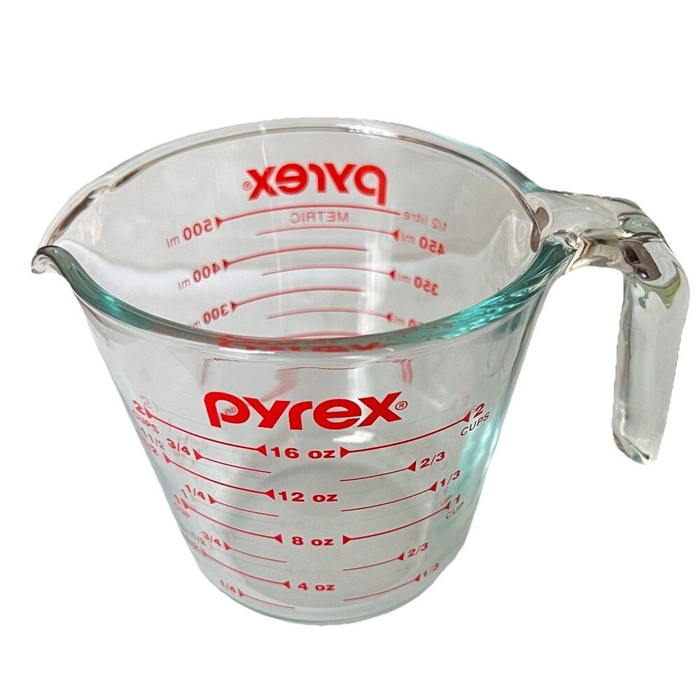 PYREX 2-cups 1-pint  500-mL Heavy‎ Glass Measuring Cup Red Letters L-Handle